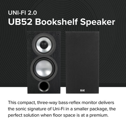 ELAC Uni-Fi 2.0 UB52 Bookshelf Speakers (Pair), Black (UB52-BK)