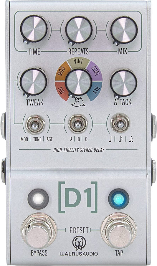 Walrus Audio Mako Series D1 V2 High Fidelity Delay Pedal 900-1051V2 Silver