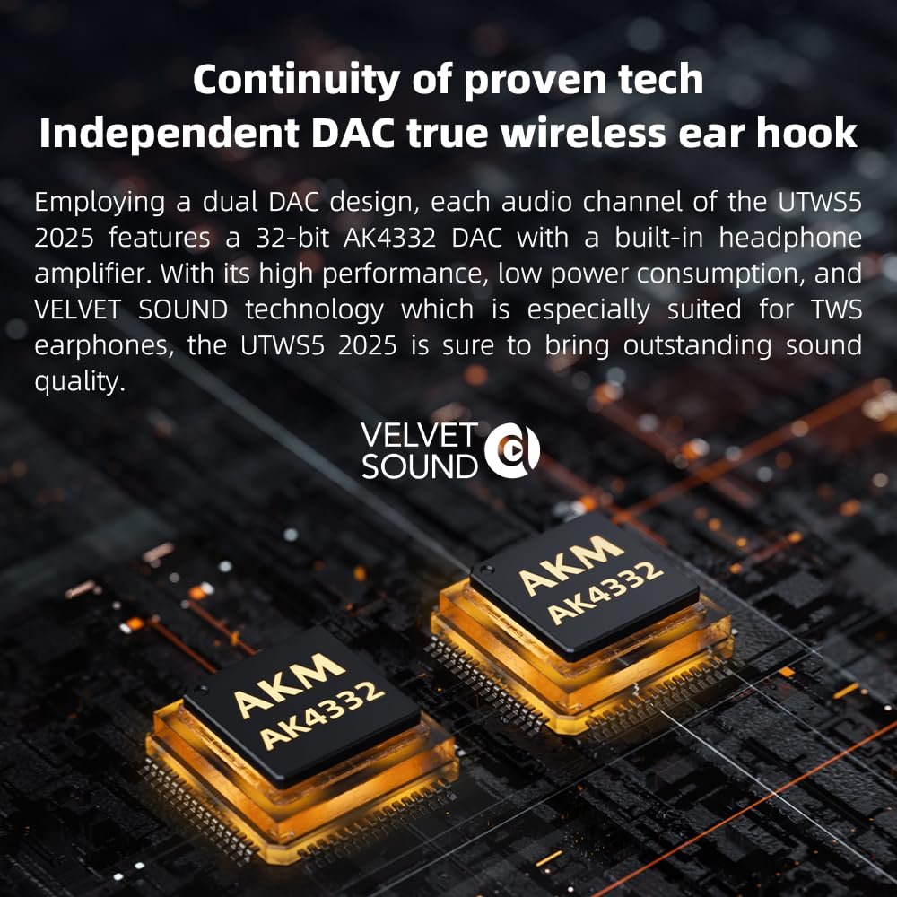 FiiO UTWS5 2025 True Wireless Bluetooth Earbuds Hook & Headphone Amp for IEMs, AK4332 DAC, Hi-Res 96kHz/24bit LDAC -MMCX/0.78 2pins Connector, 10-Band PEQ, 20H Battery Life (MMCX)