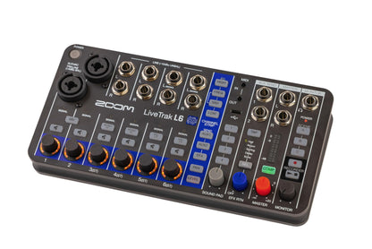 Zoom LiveTrak L6 Digital Mixer/Recorder, Battery Powered, 32-Bit Float, 10-Channels, 2 Combo + 4 Stereo Inputs, MIDI, Effects, Sound Pads, 3-Band EQ, Audio Interface, For Music & Streaming