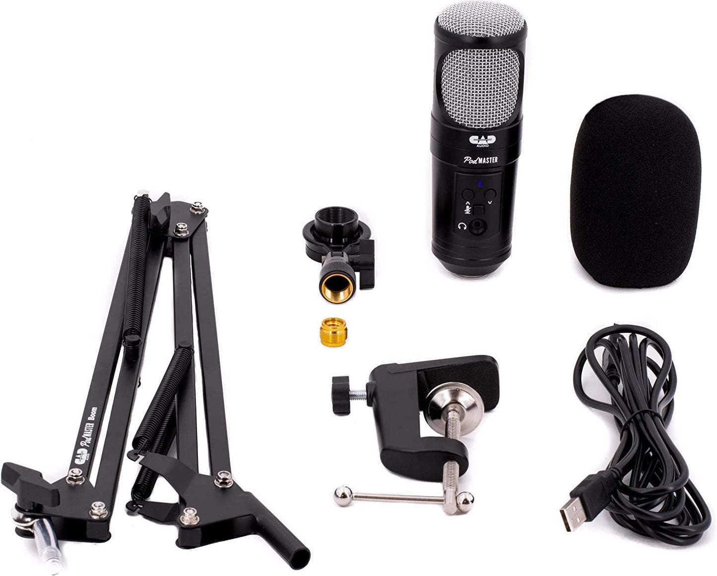 CAD PM1300 PodMaster™ SuperD usb Professional Broadcast / Podcasting Microphone with SuperD VOG Dynamic Capsule, supplied with Broadcast Boom Mic Stand, Black