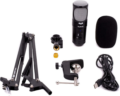 CAD PM1300 PodMaster™ SuperD usb Professional Broadcast / Podcasting Microphone with SuperD VOG Dynamic Capsule, supplied with Broadcast Boom Mic Stand, Black
